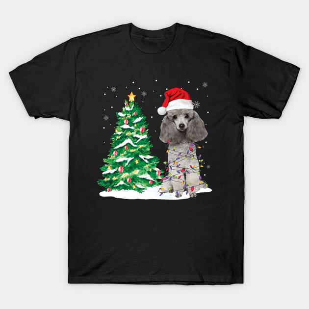 Poodle Santa Christmas Tree Lights T-Shirt by IainDodes